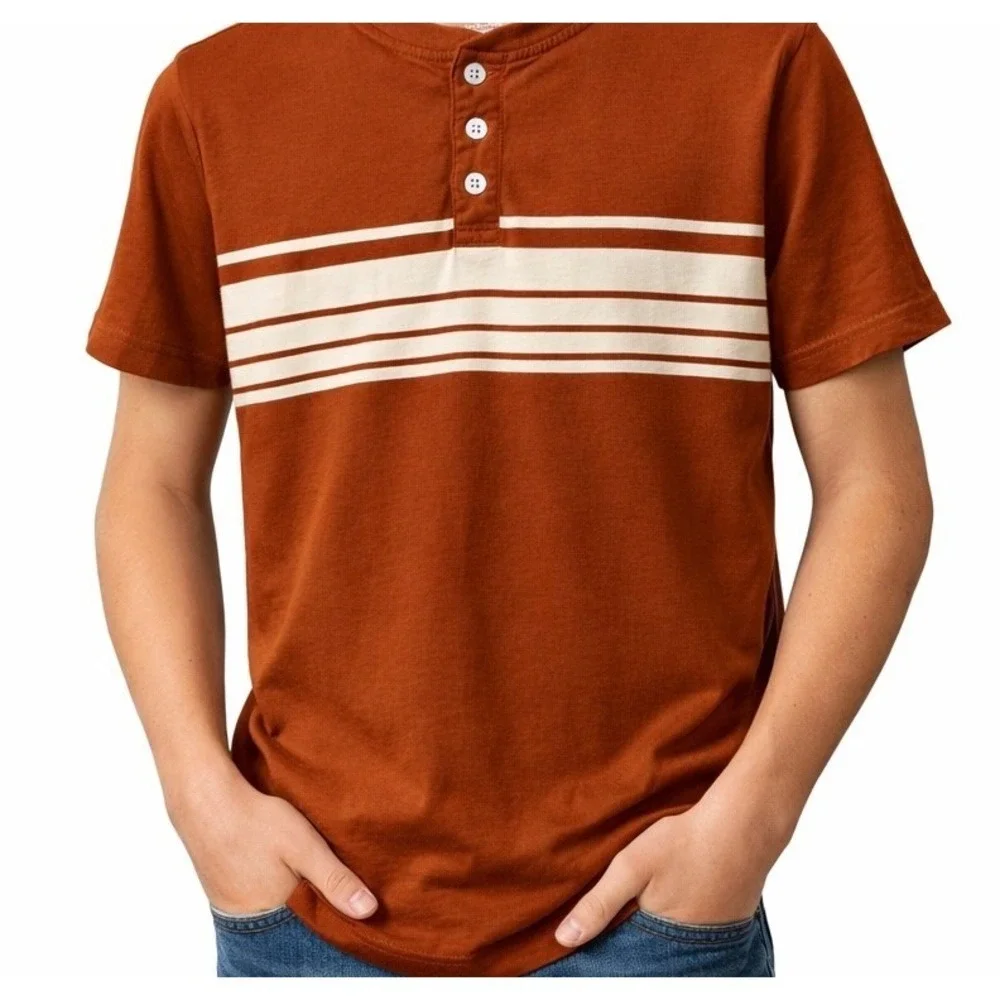 Sonoma‎ Goods For Life Boys XL Supersoft Henley Rust Orange Striped Shirt